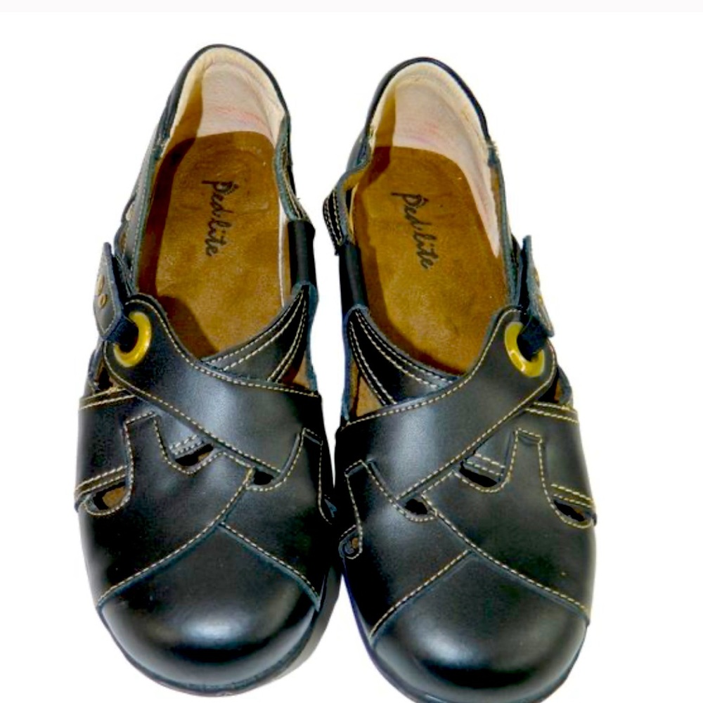 Ped lite 8.5 Megan 20800 black leather shoes Neuropathy Dress sandal Hook & Loop